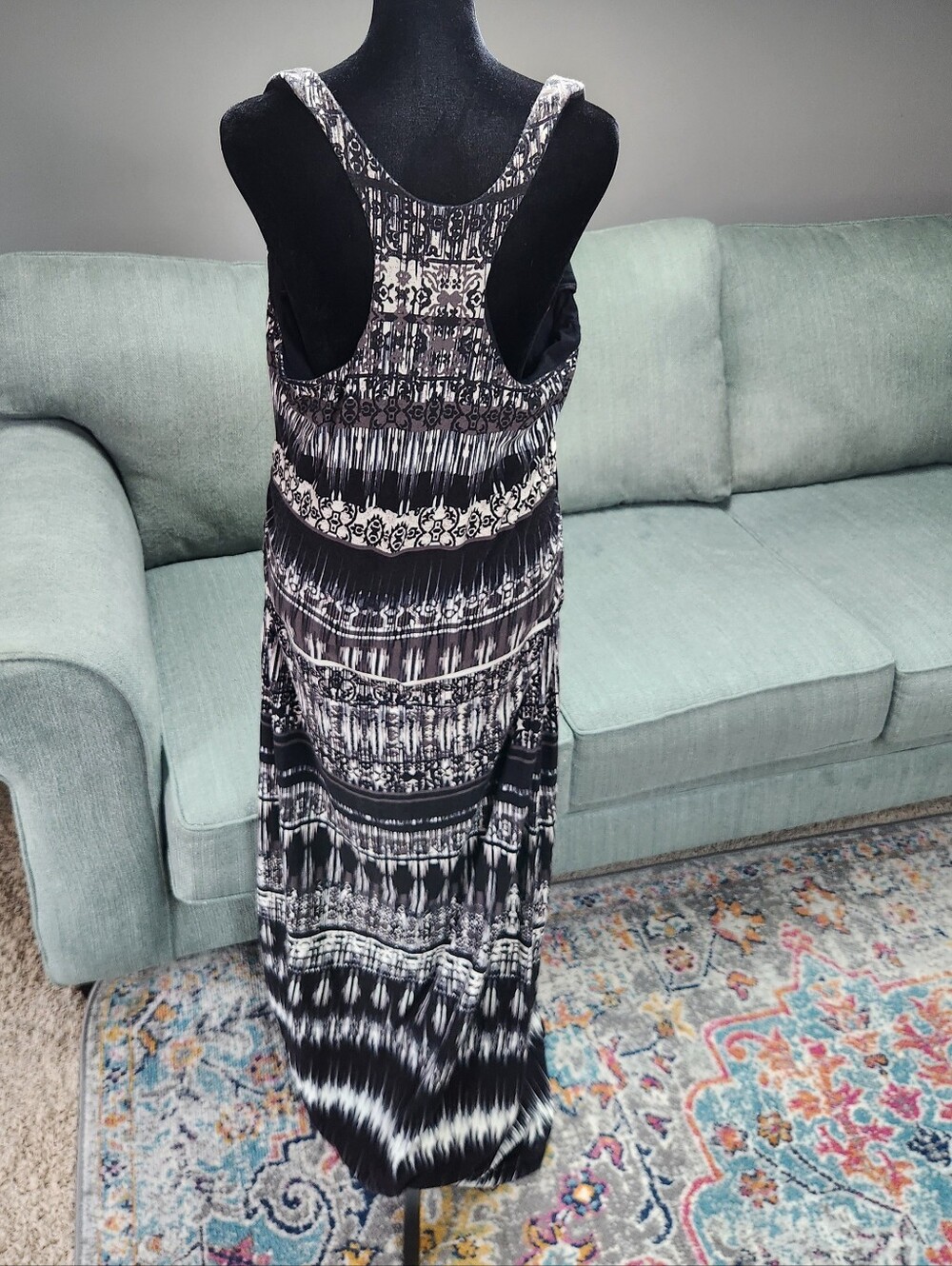 Athleta Black & White Patterned Sleeveless Maxi Dress XL Built In Bra - Picture 7 of 10